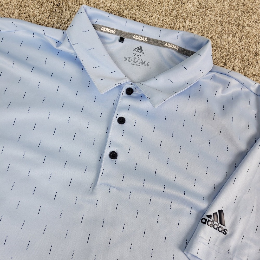 Adidas Mens 2XL Blue AOP Performance Stretch Polo Short Sleeve